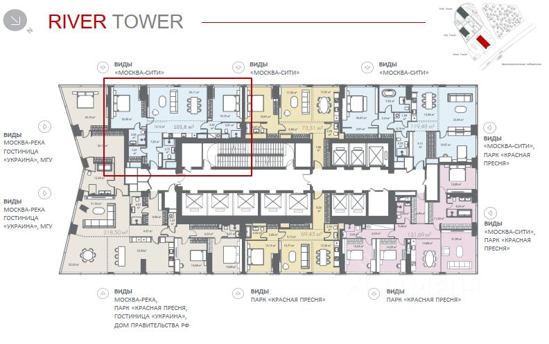 Апартаменты 106 м² — Capital Towers, River Tower, 38 этаж